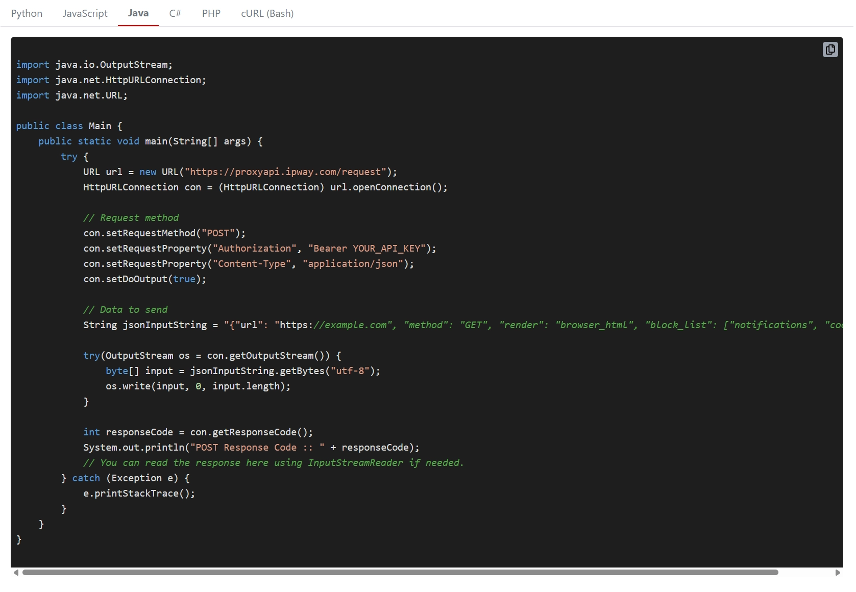 Demonstration of how to request a render through IPWAY proxy API