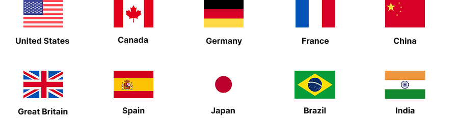 Map with top Dedicated ISP Residential proxy locations