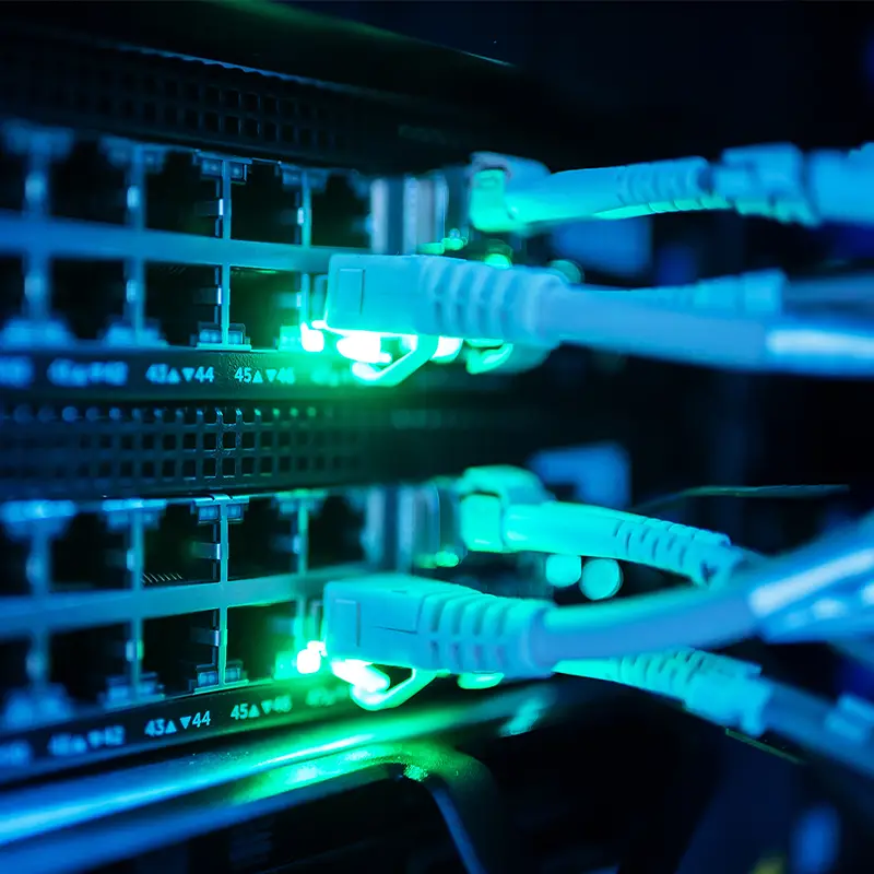 Network cables representing dedicated ISP residential proxies infrastructure